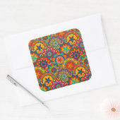 Funky Retro Colorful Mandala Pattern Quadratischer Aufkleber (Umschlag)
