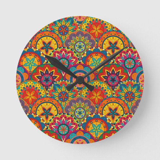 Funky Retro Colorful Mandala Pattern Runde Wanduhr (Vorderseite)
