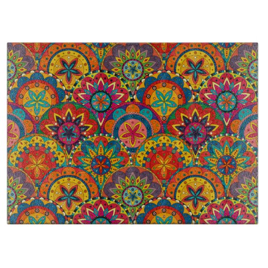 Funky Retro Colorful Mandala Pattern Schneidebrett (Vorderseite)