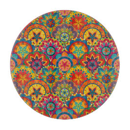 Funky Retro Colorful Mandala Pattern Schneidebrett