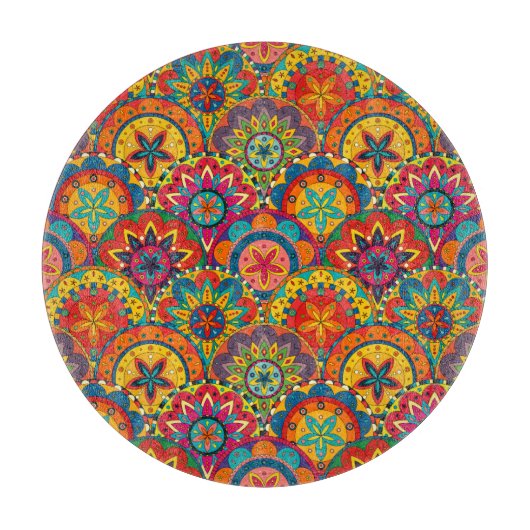 Funky Retro Colorful Mandala Pattern Schneidebrett (Vorderseite)