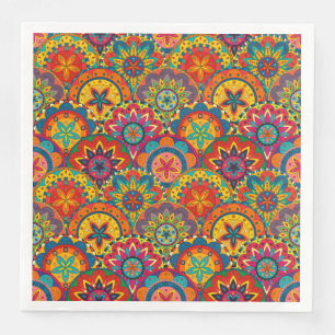 Funky Retro Colorful Mandala Pattern Serviette