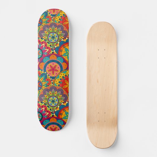 Funky Retro Colorful Mandala Pattern Skateboard (Vorderseite)