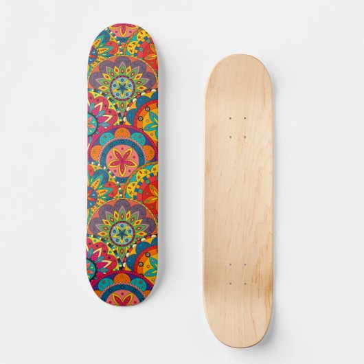 Funky Retro Colorful Mandala Pattern Skateboard (Vorderseite)