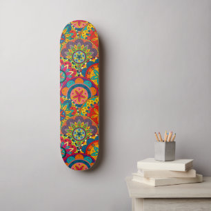 Funky Retro Colorful Mandala Pattern Skateboard