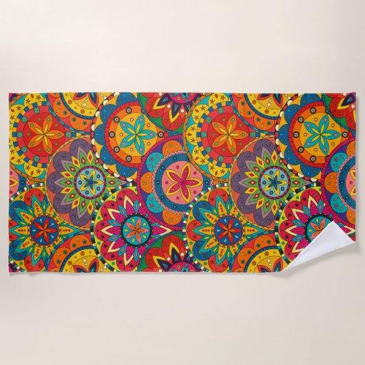 Funky Retro Colorful Mandala Pattern Strandtuch (Vorderseite)