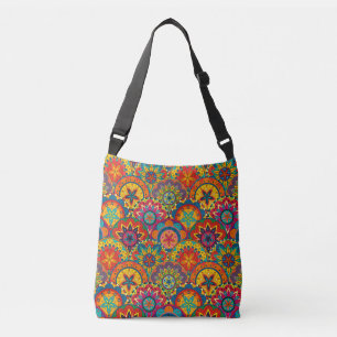 Funky Retro Colorful Mandala Pattern Tragetaschen Mit Langen Trägern