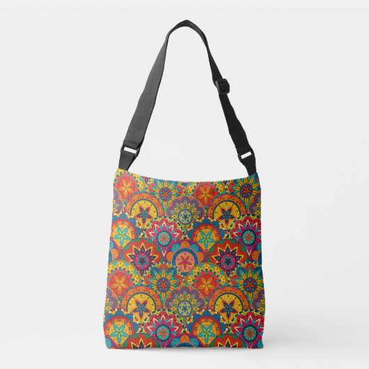 Funky Retro Colorful Mandala Pattern Tragetaschen Mit Langen Trägern (Vorderseite)