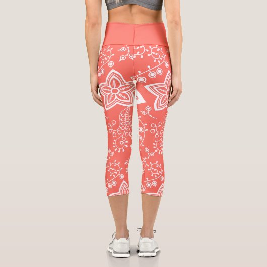 Funky Retro Cool Moderne Blume Art Pattern Capri Leggings (Rückseite)