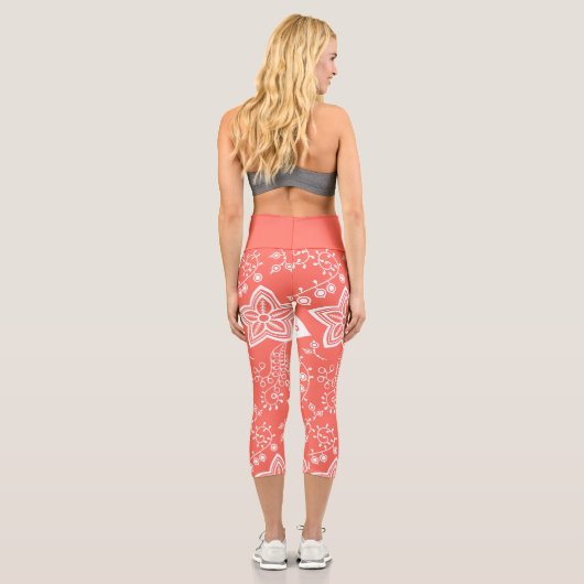 Funky Retro Cool Moderne Blume Art Pattern Capri Leggings (Rückseite)
