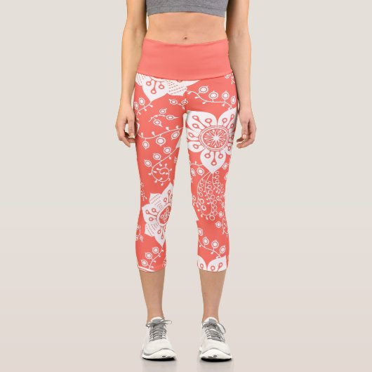 Funky Retro Cool Moderne Blume Art Pattern Capri Leggings (Vorderseite)