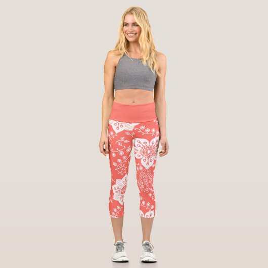 Funky Retro Cool Moderne Blume Art Pattern Capri Leggings (Vorderseite)