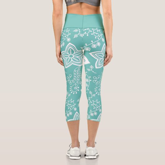 Funky Retro Cool Moderne Blume Art Pattern Capri Leggings (Rückseite)