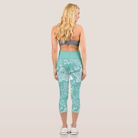 Funky Retro Cool Moderne Blume Art Pattern Capri Leggings (Rückseite)
