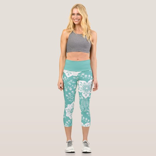 Funky Retro Cool Moderne Blume Art Pattern Capri Leggings (Vorderseite)