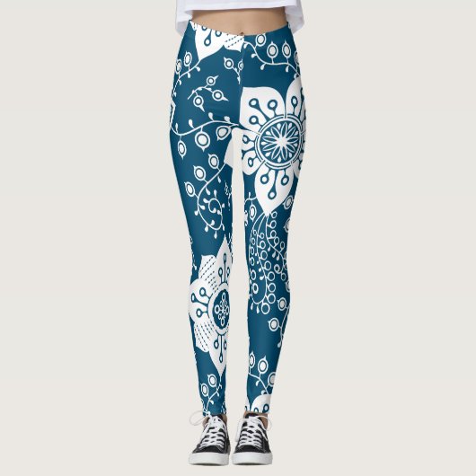 Funky Retro Cool Moderne Blume Art Pattern Leggings (Vorderseite)