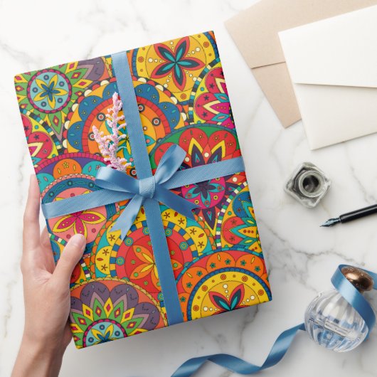 Funky Retro Farbige Mandala-Muster Geschenkpapier (Schenken)
