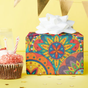 Funky Retro Farbige Mandala-Muster Geschenkpapier