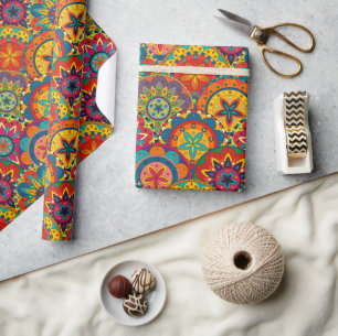 Funky Retro Farbige Mandala-Muster Geschenkpapier