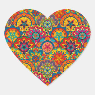 Funky Retro Farbige Mandala-Muster Herz-Aufkleber