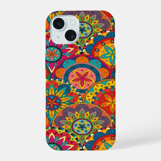 Funky Retro Farbige Mandala-Muster iPhone 15 Hülle (Rückseite)