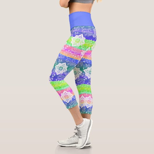 Funky Retro floral auf schicken Coolen Streifen Mu Capri Leggings (Links)