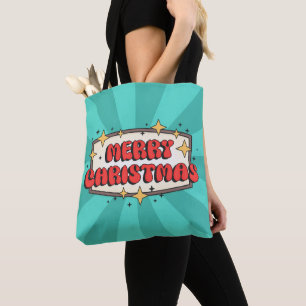 Funky Retro frohe Weihnachten Gruß Text Tasche