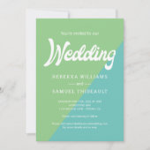 Funky Retro Green Blue Color Block Wedding Einladung (Vorderseite)