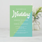 Funky Retro Green Blue Color Block Wedding Einladung (Stehend Vorderseite)