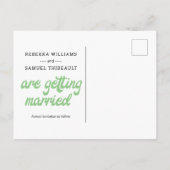 Funky Retro Green Blue Wedding speichert das Datum Ankündigungspostkarte (Rückseite)