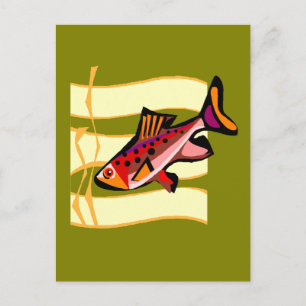 Funky Retro Green und Red Tropical Fish Postkarte