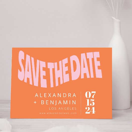 Funky Retro Groovy Einzigartiges Foto Rosa Orange  Save The Date