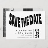 Funky Retro Groovy Einzigartiges Foto Weiß Schwarz Save The Date (Vorne/Hinten)