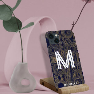 Funky Retro Groovy Navy Blau Gold Glitter Monogram Case-Mate iPhone Hülle