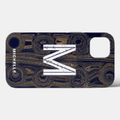 Funky Retro Groovy Navy Blue Gold Glitzer Monogram Case-Mate iPhone Hülle (Rückseite (Horizontal))