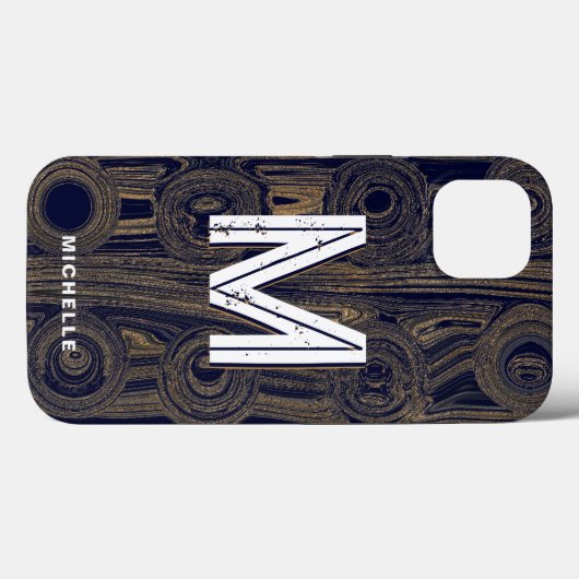 Funky Retro Groovy Navy Blue Gold Glitzer Monogram Case-Mate iPhone Hülle (Rückseite (Horizontal))