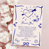 Funky Retro Hand Drawn Blue Wedding Danke Karte