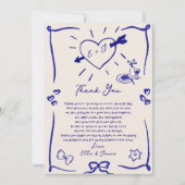 Funky Retro Hand Drawn Blue Wedding Danke Karte (Vorderseite)