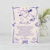 Funky Retro Hand Drawn Blue Wedding Danke Karte (Stehend Vorderseite)
