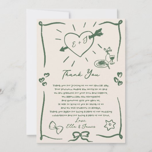Funky Retro Hand Drawn Gree Wedding Danke Karte (Vorderseite)