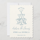 Funky Retro Hand gezeichnete Champagner Tower Wedd Save The Date (Vorderseite)