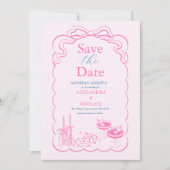 Funky Retro Hand gezeichnete Champagner Tower Wedd Save The Date (Vorderseite)