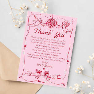 Funky Retro handgezeichnete Hochzeit Danke Karte 