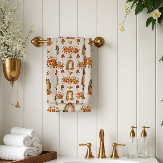 Funky Retro Handtuch Braun & Blush Groovy Design Badhandtuch Set