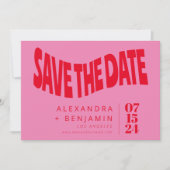 Funky Retro Mod Einzigartig Rosa und Rotes Foto Save The Date (Vorderseite)
