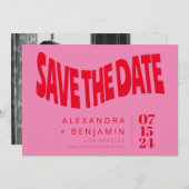 Funky Retro Mod Einzigartig Rosa und Rotes Foto Save The Date (Vorne/Hinten)