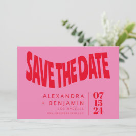 Funky Retro Mod Einzigartig Rosa und Rotes Foto Save The Date