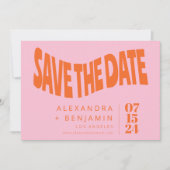 Funky Retro Mod Einzigartiges Foto Rosa Orange Cus Save The Date (Vorderseite)