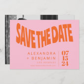 Funky Retro Mod Einzigartiges Foto Rosa Orange Cus Save The Date (Vorne/Hinten)
