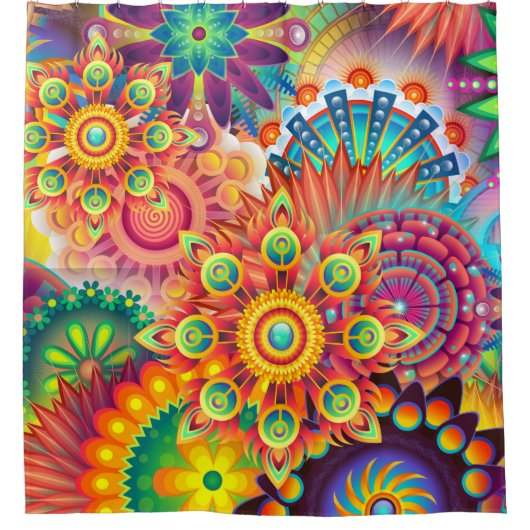 Funky Retro Muster Abstrakt Bohemisch Duschvorhang (Vorderseite)